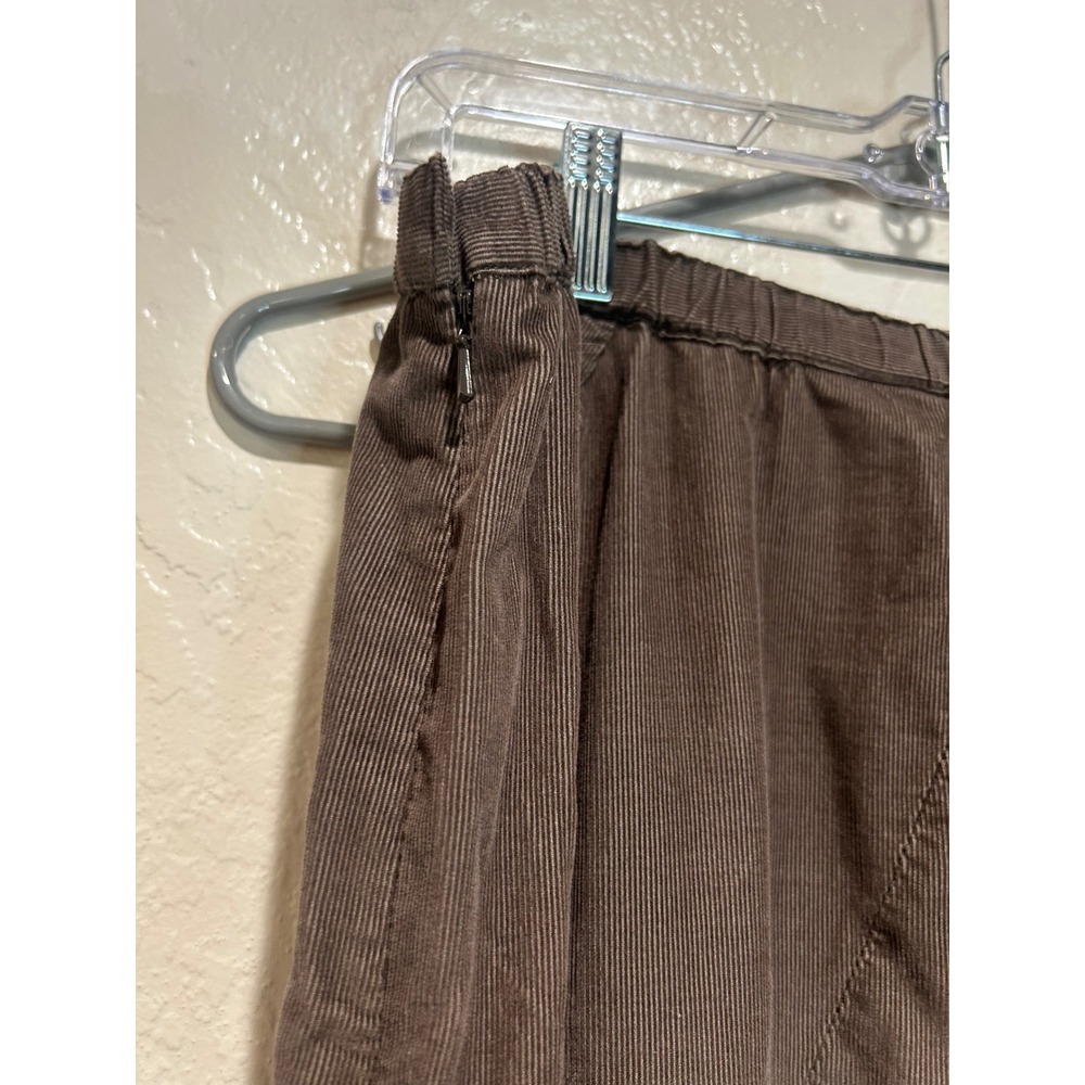 J. Jill Brown Corduroy Paneled Midi‎ Skirt Womens MP Petite Elastic Waist Flare - Picture 6 of 8